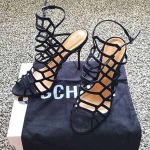 Schutz Juliana Black Strappy Cage Stiletto Heels